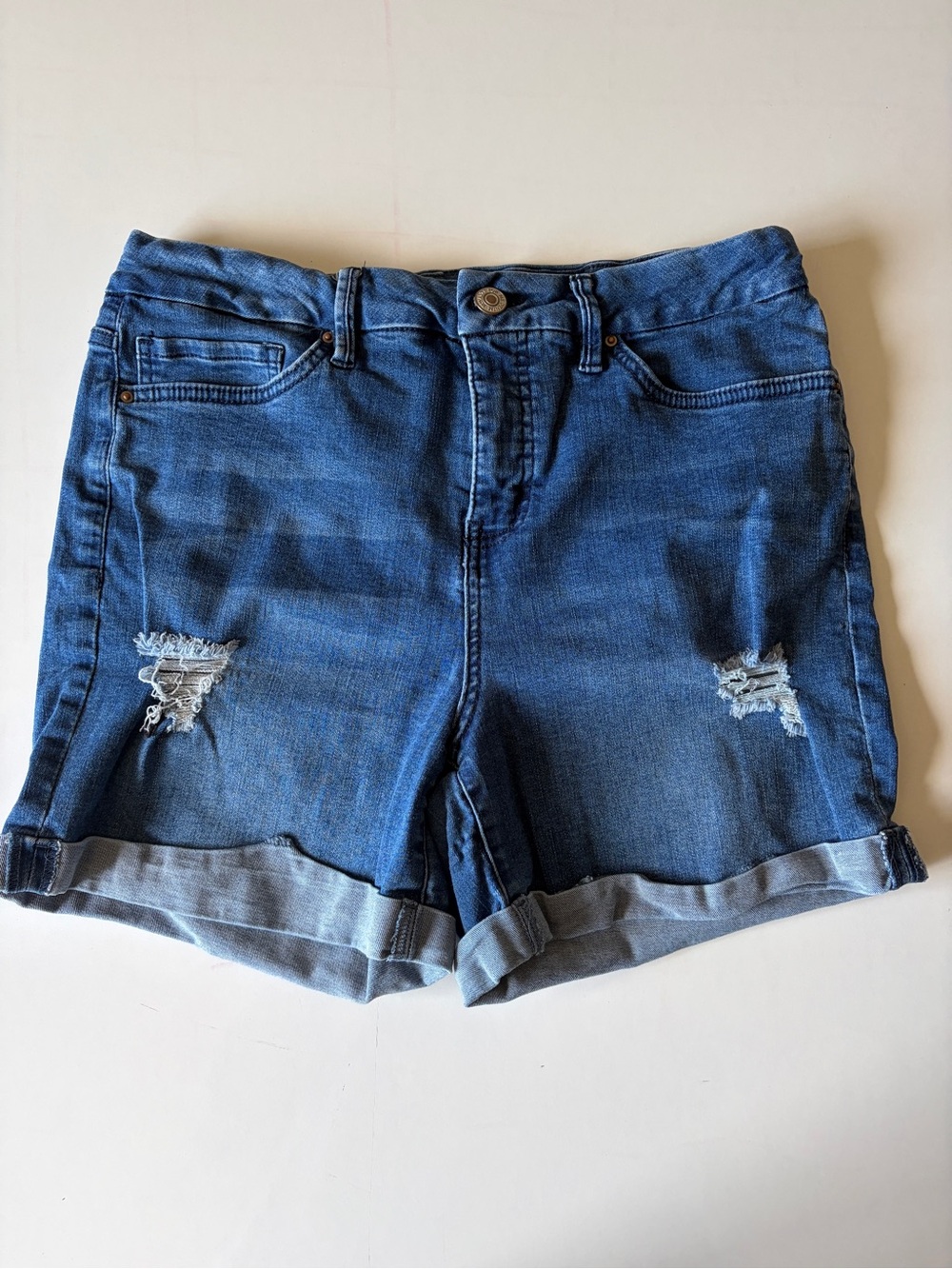 Royalty For Me Distressed Curvy Fit Stretch Size 12 Denim Jean Shorts Roll Cuff
